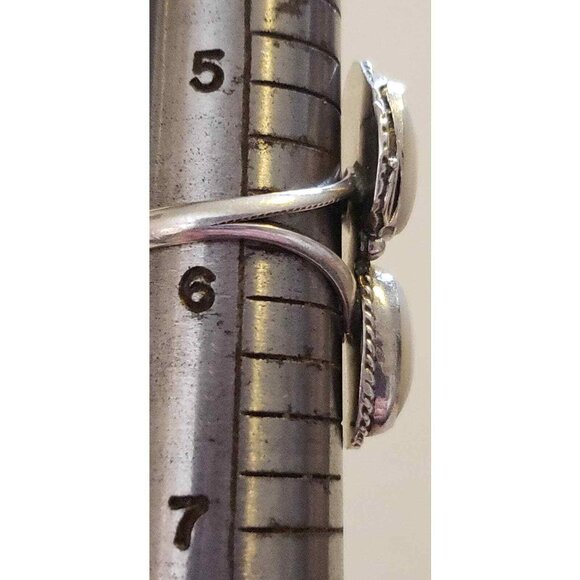 Navajo double stone ring Mother of Pearl Sterling sz 5.75 (1122) - Picture 5 of 6